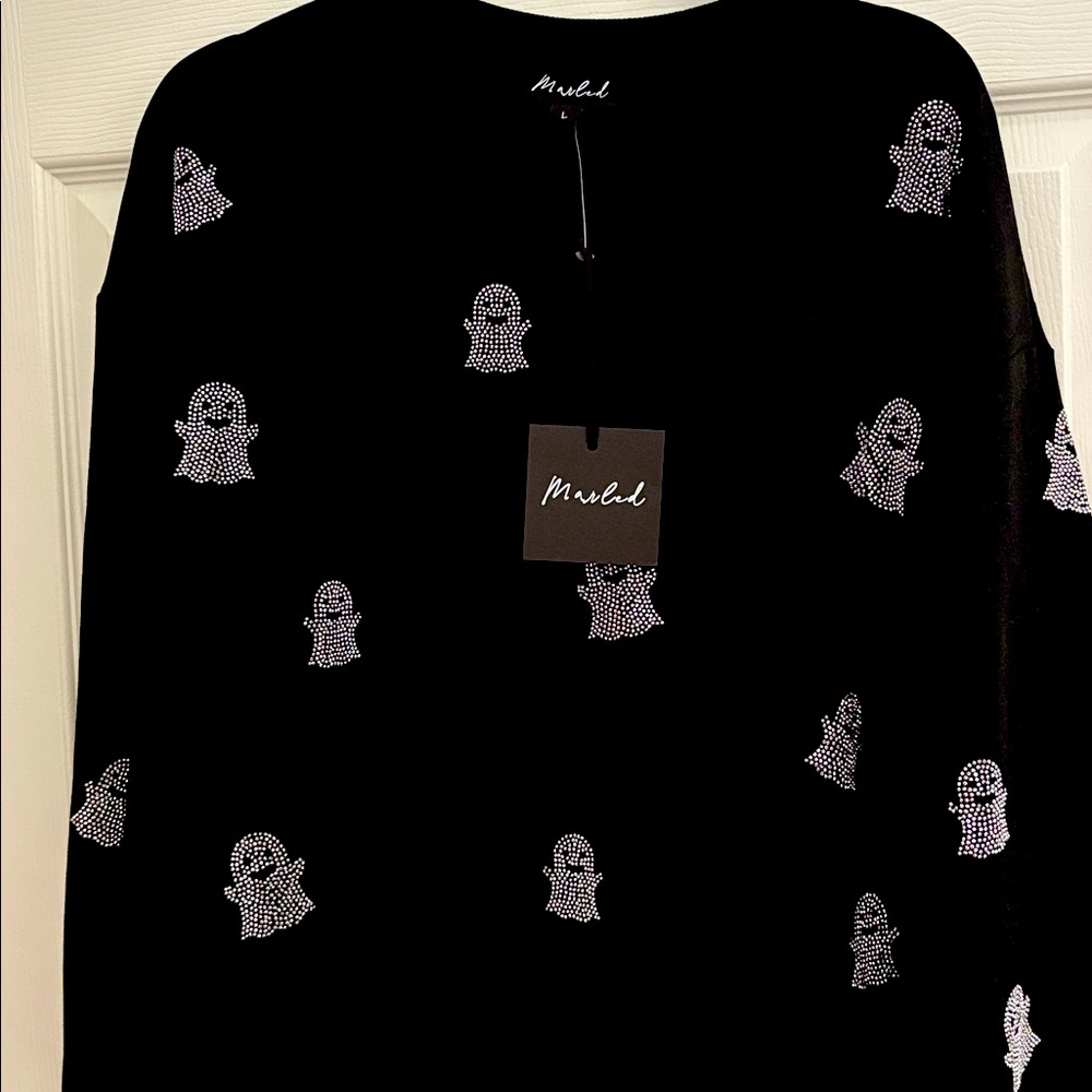 Marled Black Long sleeve Top with Sequin Ghosts